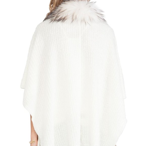 Alice + Olivia Fur Collar Poncho Shawl Open Sweater - Picture 5 of 7